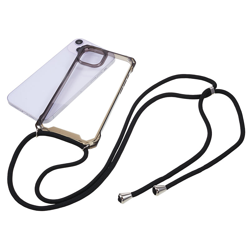 For iPhone 14 / 13 Clear Phone Case Acrylic+TPU Four Corner Anti Drop Cover with Lanyard