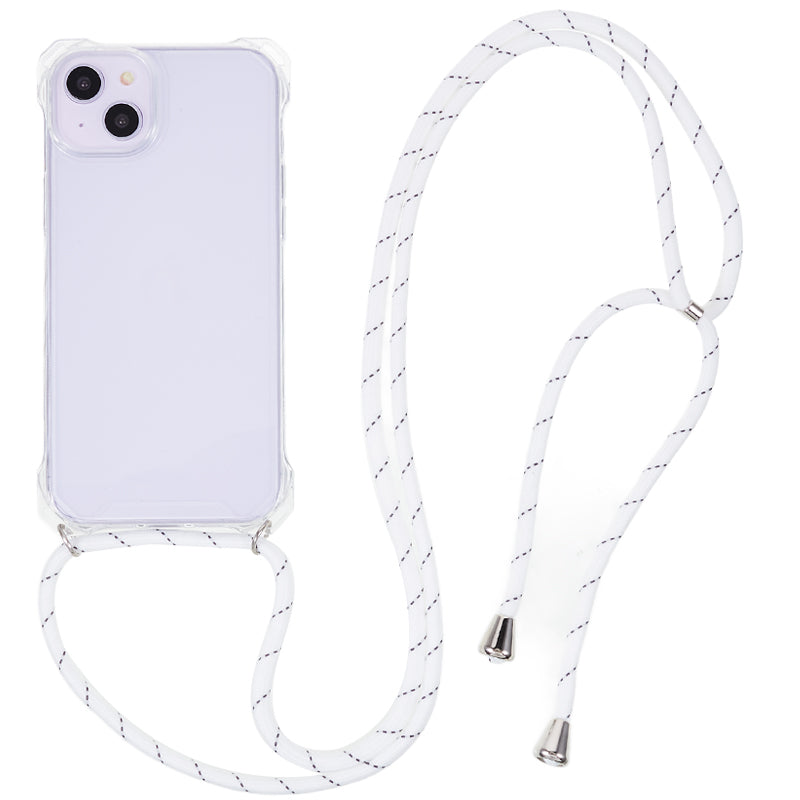 For iPhone 14 / 13 Clear Phone Case Acrylic+TPU Four Corner Anti Drop Cover with Lanyard