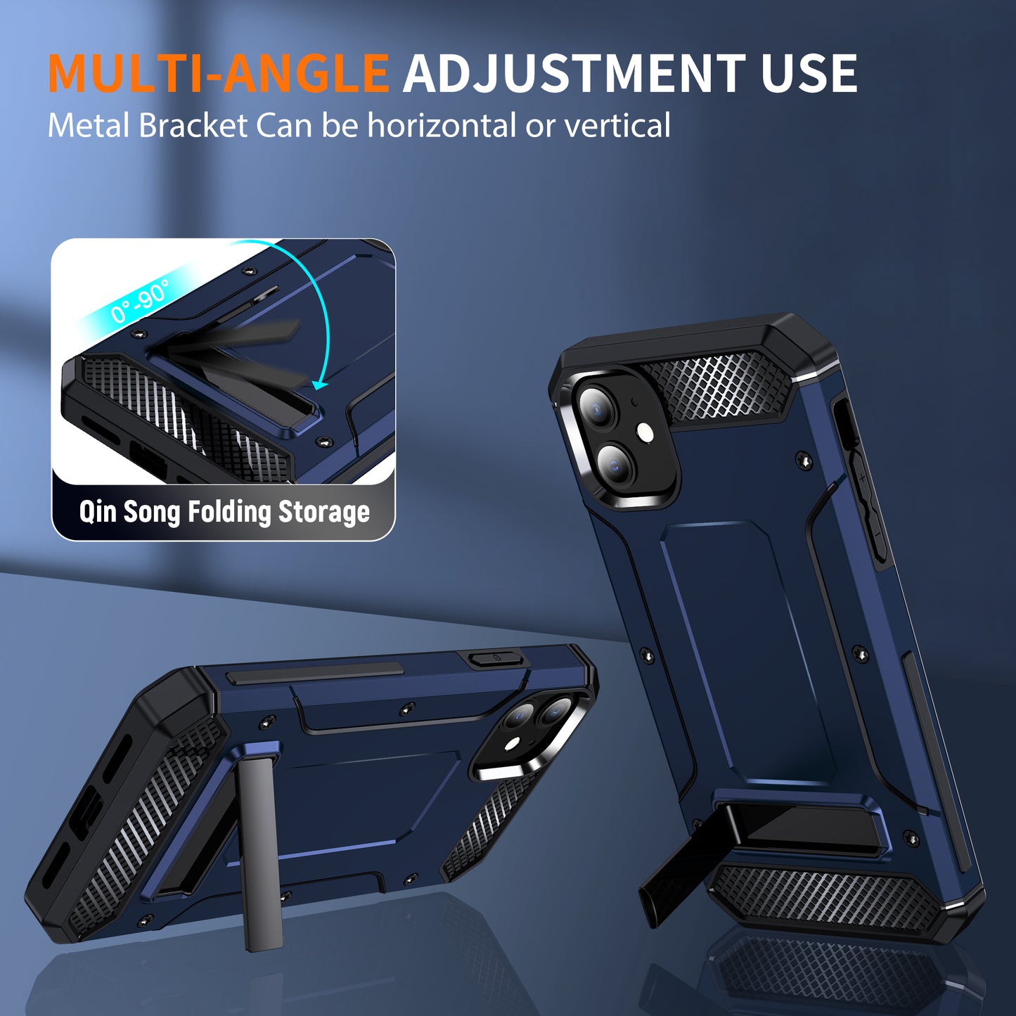 For iPhone 11 Flexible TPU + Hard PC Cover Kickstand Rugged Protective Phone Case