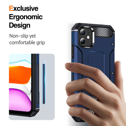 For iPhone 11 Flexible TPU + Hard PC Cover Kickstand Rugged Protective Phone Case