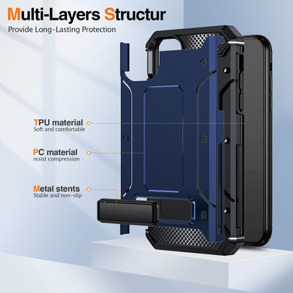 For iPhone 11 Flexible TPU + Hard PC Cover Kickstand Rugged Protective Phone Case