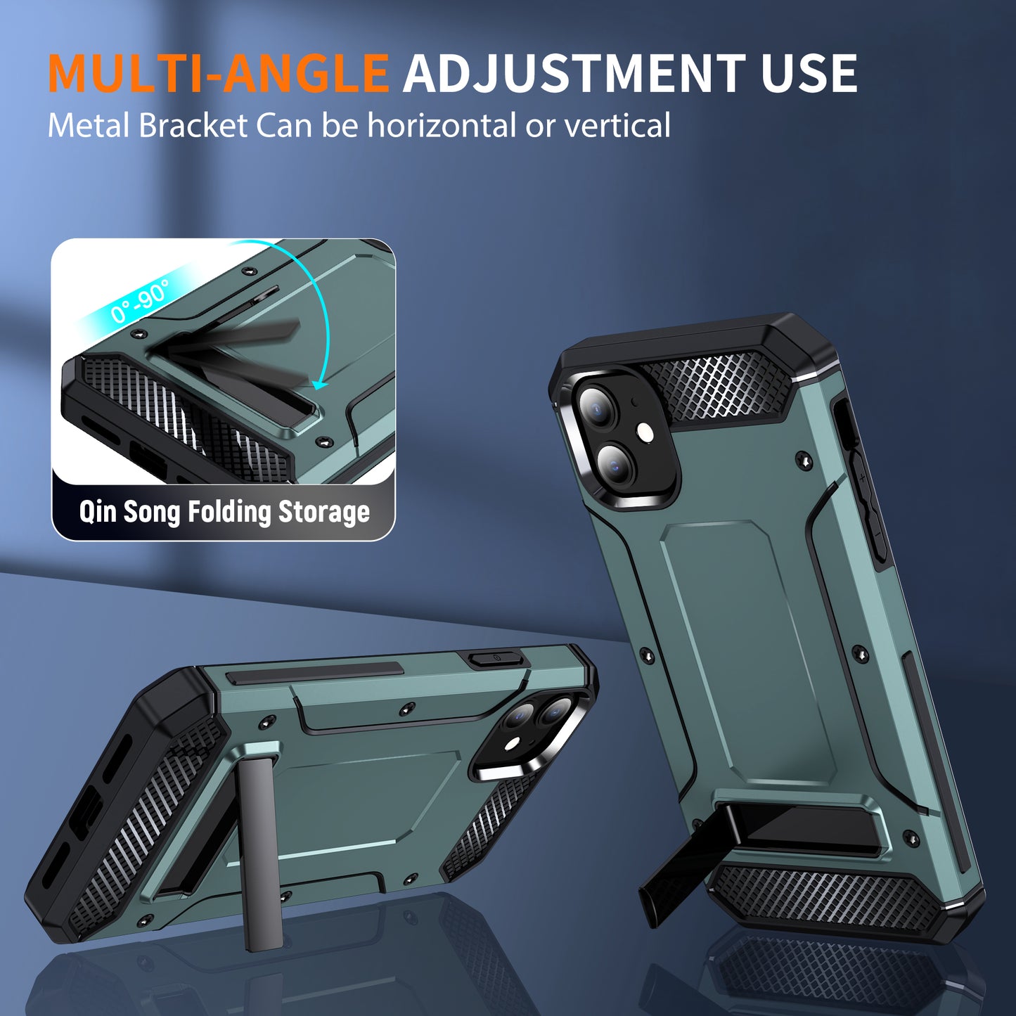 For iPhone 11 Flexible TPU + Hard PC Cover Kickstand Rugged Protective Phone Case