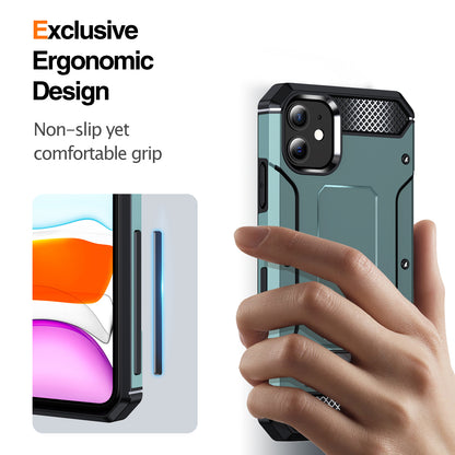 For iPhone 11 Flexible TPU + Hard PC Cover Kickstand Rugged Protective Phone Case
