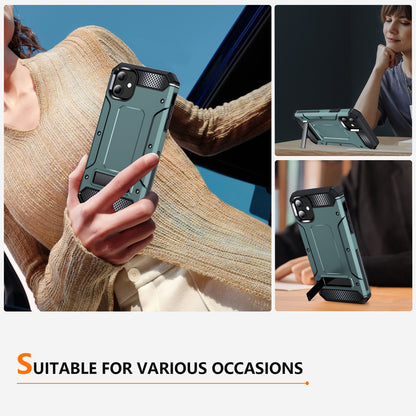 For iPhone 11 Flexible TPU + Hard PC Cover Kickstand Rugged Protective Phone Case
