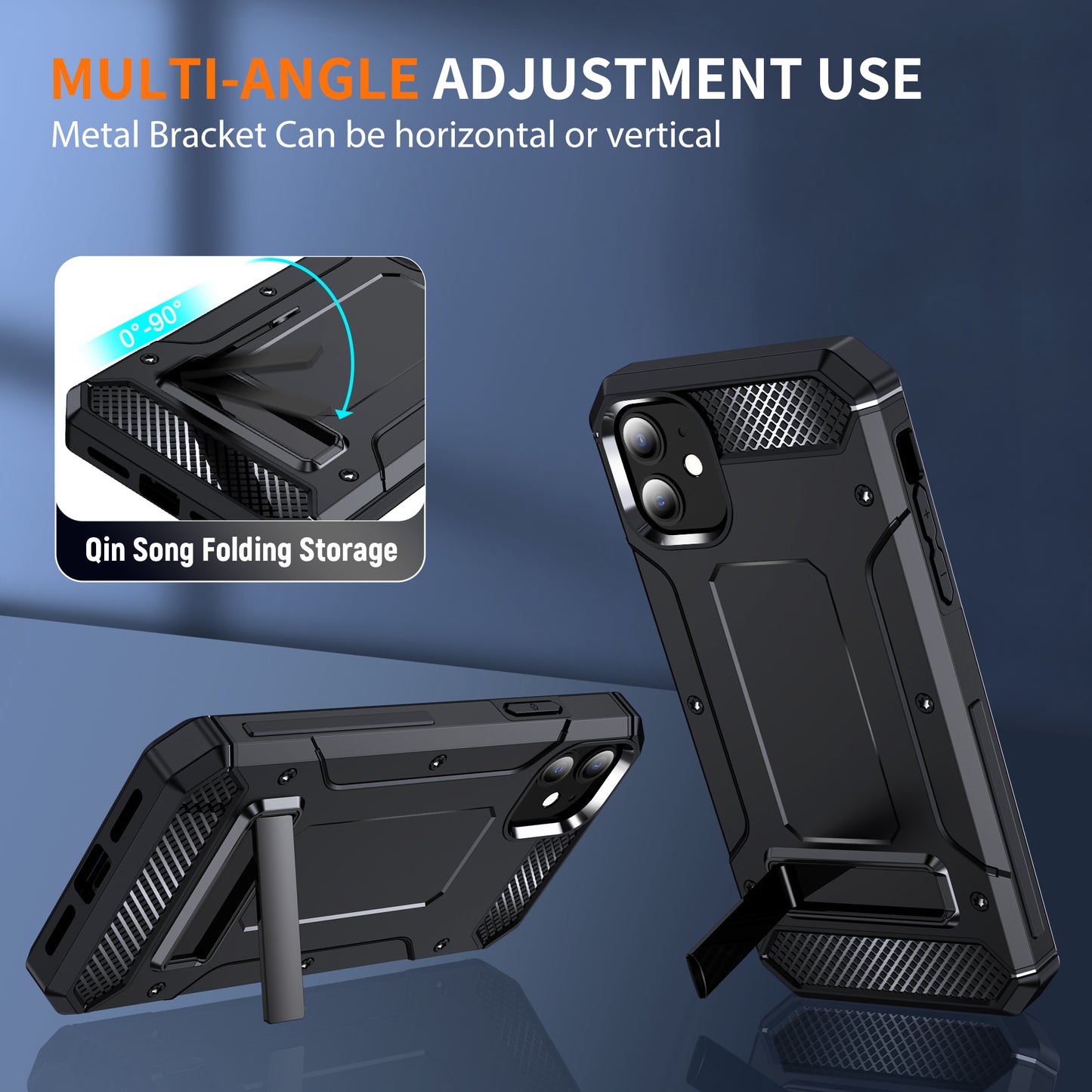 For iPhone 11 Flexible TPU + Hard PC Cover Kickstand Rugged Protective Phone Case
