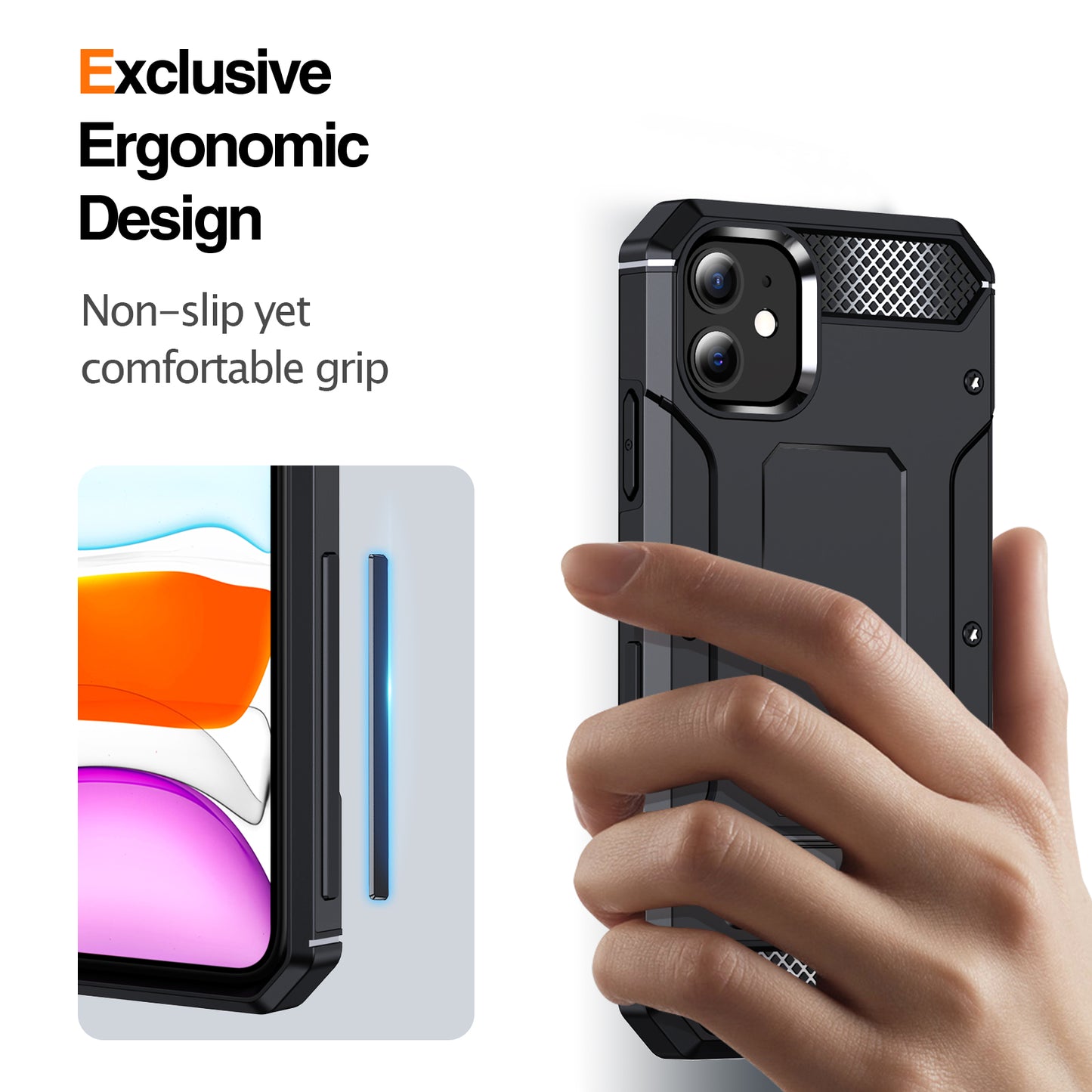 For iPhone 11 Flexible TPU + Hard PC Cover Kickstand Rugged Protective Phone Case