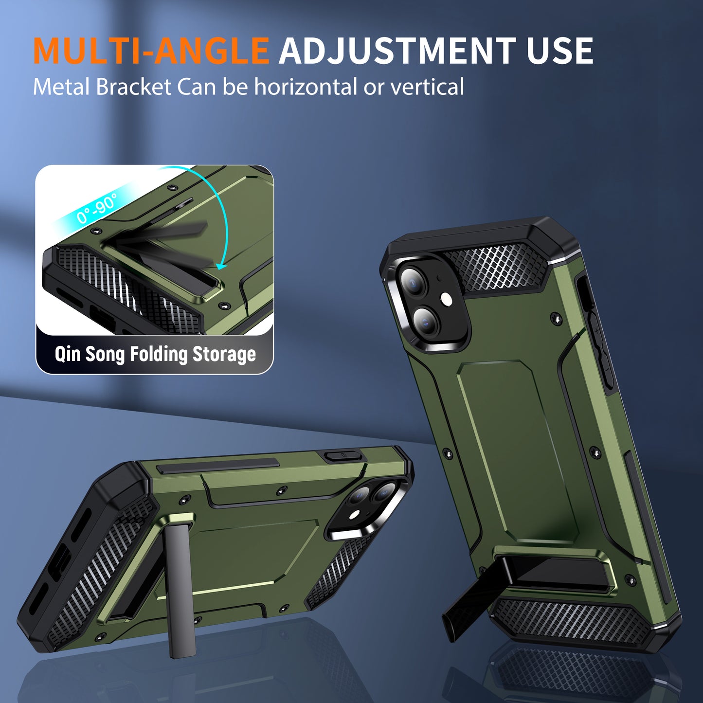 For iPhone 11 Flexible TPU + Hard PC Cover Kickstand Rugged Protective Phone Case