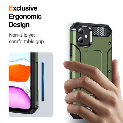 For iPhone 11 Flexible TPU + Hard PC Cover Kickstand Rugged Protective Phone Case
