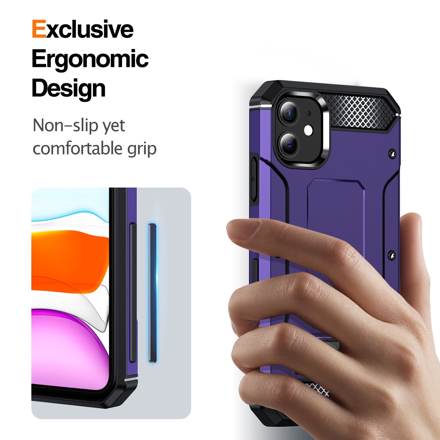 For iPhone 11 Flexible TPU + Hard PC Cover Kickstand Rugged Protective Phone Case