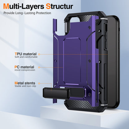 For iPhone 11 Flexible TPU + Hard PC Cover Kickstand Rugged Protective Phone Case