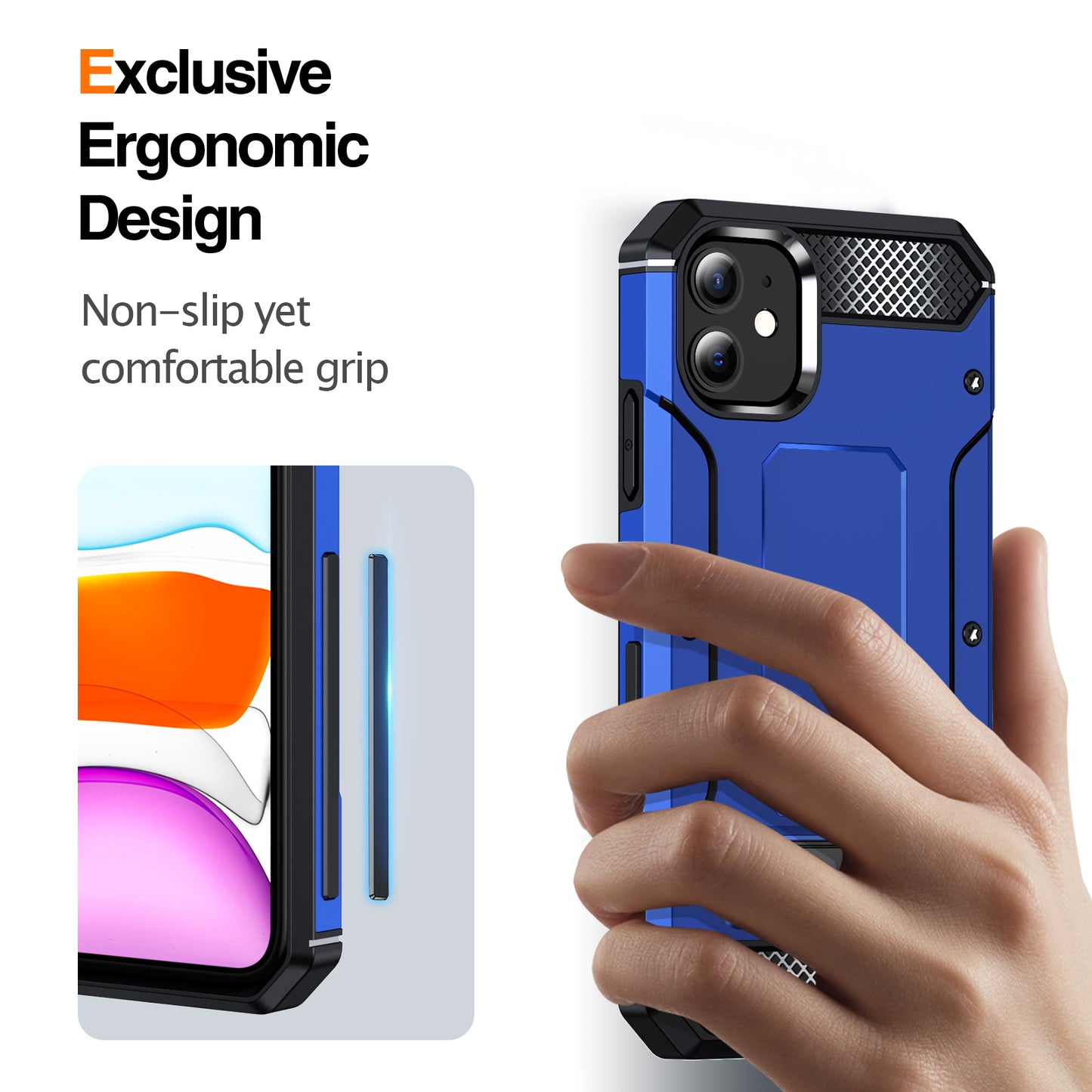 For iPhone 11 Flexible TPU + Hard PC Cover Kickstand Rugged Protective Phone Case