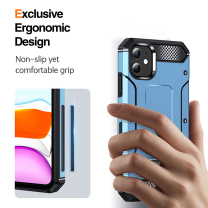 For iPhone 11 Flexible TPU + Hard PC Cover Kickstand Rugged Protective Phone Case