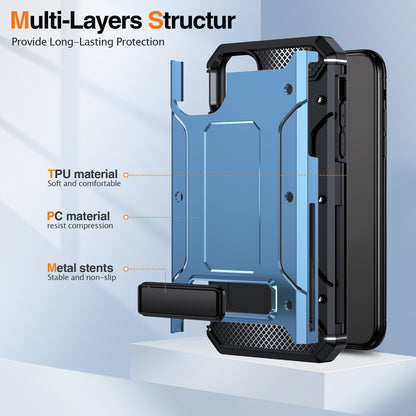 For iPhone 11 Flexible TPU + Hard PC Cover Kickstand Rugged Protective Phone Case