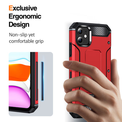 For iPhone 11 Flexible TPU + Hard PC Cover Kickstand Rugged Protective Phone Case