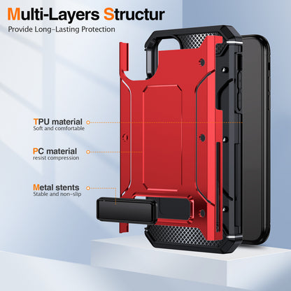 For iPhone 11 Flexible TPU + Hard PC Cover Kickstand Rugged Protective Phone Case