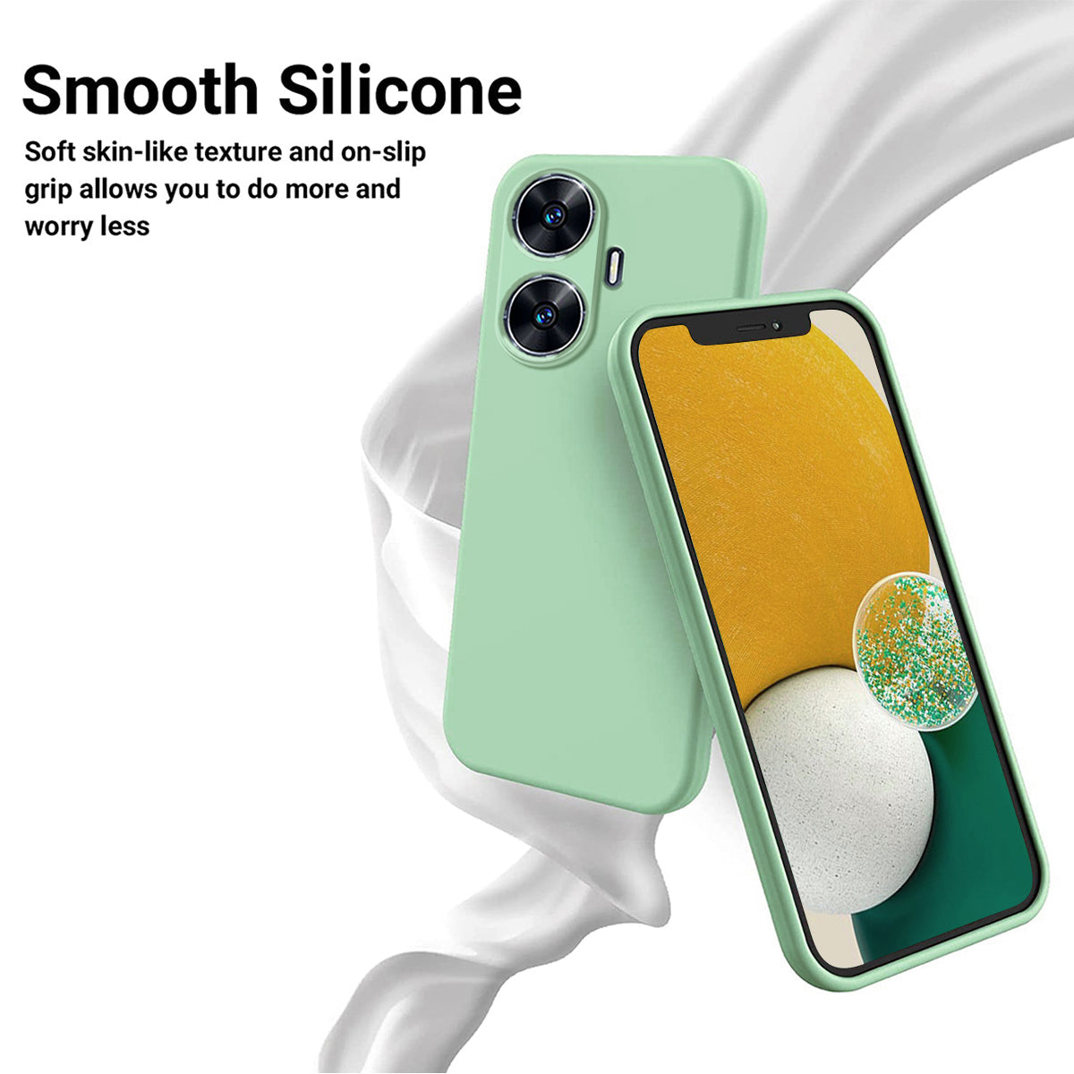 For Realme narzo N55 4G Liquid Silicone Phone Case Anti-drop Soft Lining Phone Cover with Strap