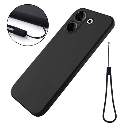 For Tecno Camon 20 4G Liquid Silicone Phone Case Soft Lining Anti-scratch Phone Cover with Strap