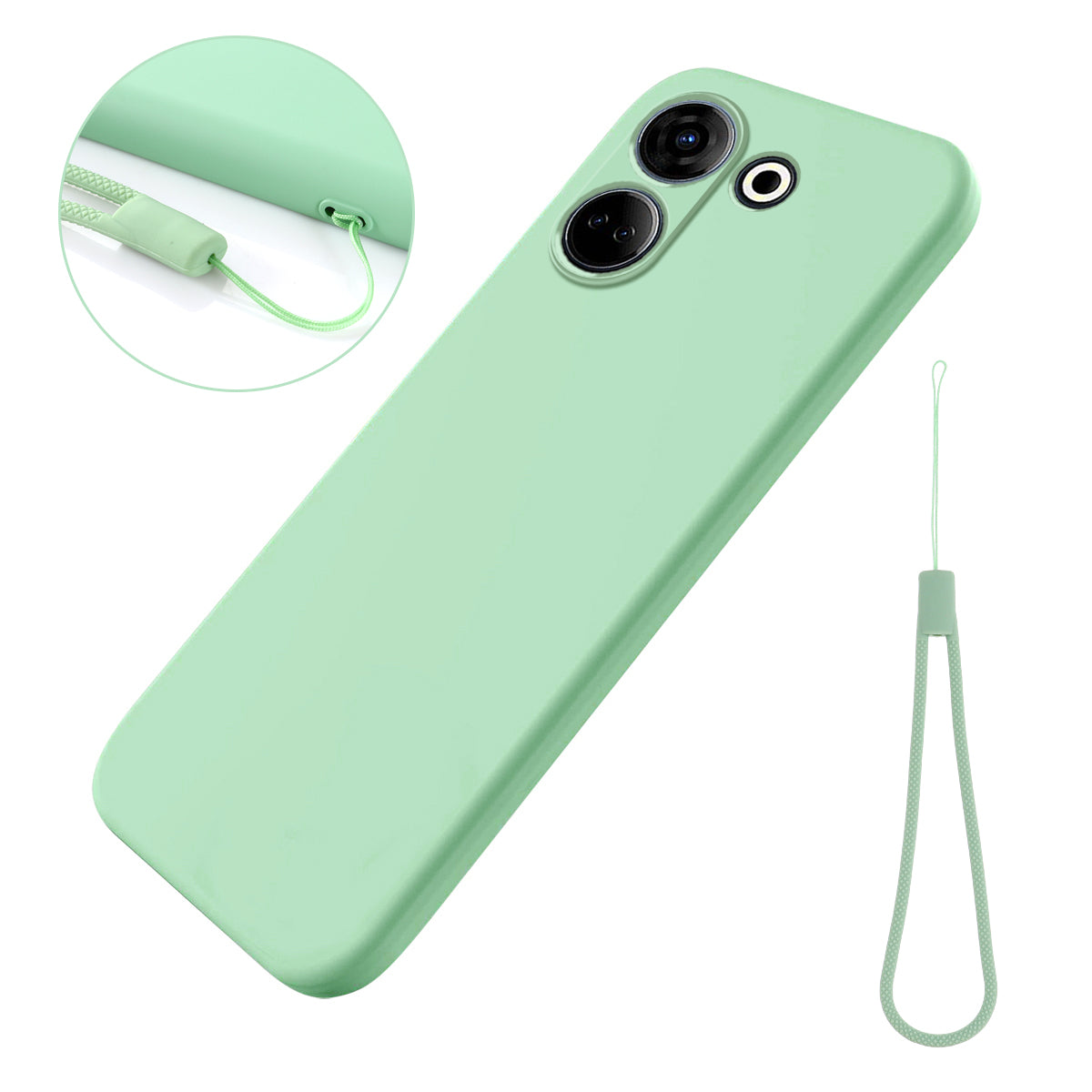 For Tecno Camon 20 4G Liquid Silicone Phone Case Soft Lining Anti-scratch Phone Cover with Strap
