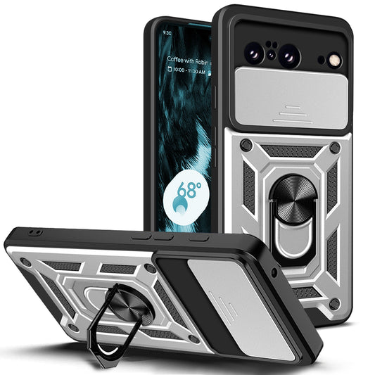 For Google Pixel 8 Camera Lens Slide Design Shockproof Phone Case PC+TPU Kickstand Cover