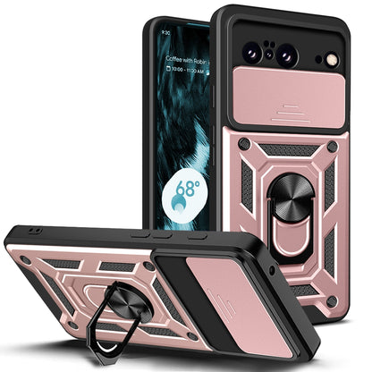 For Google Pixel 8 Camera Lens Slide Design Shockproof Phone Case PC+TPU Kickstand Cover