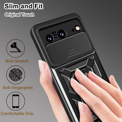 For Google Pixel 8 Camera Lens Slide Design Shockproof Phone Case PC+TPU Kickstand Cover