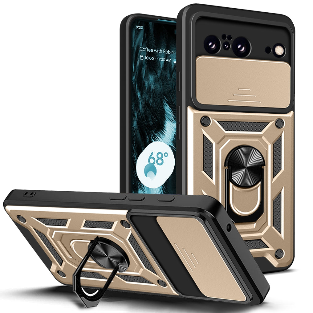 For Google Pixel 8 Camera Lens Slide Design Shockproof Phone Case PC+TPU Kickstand Cover