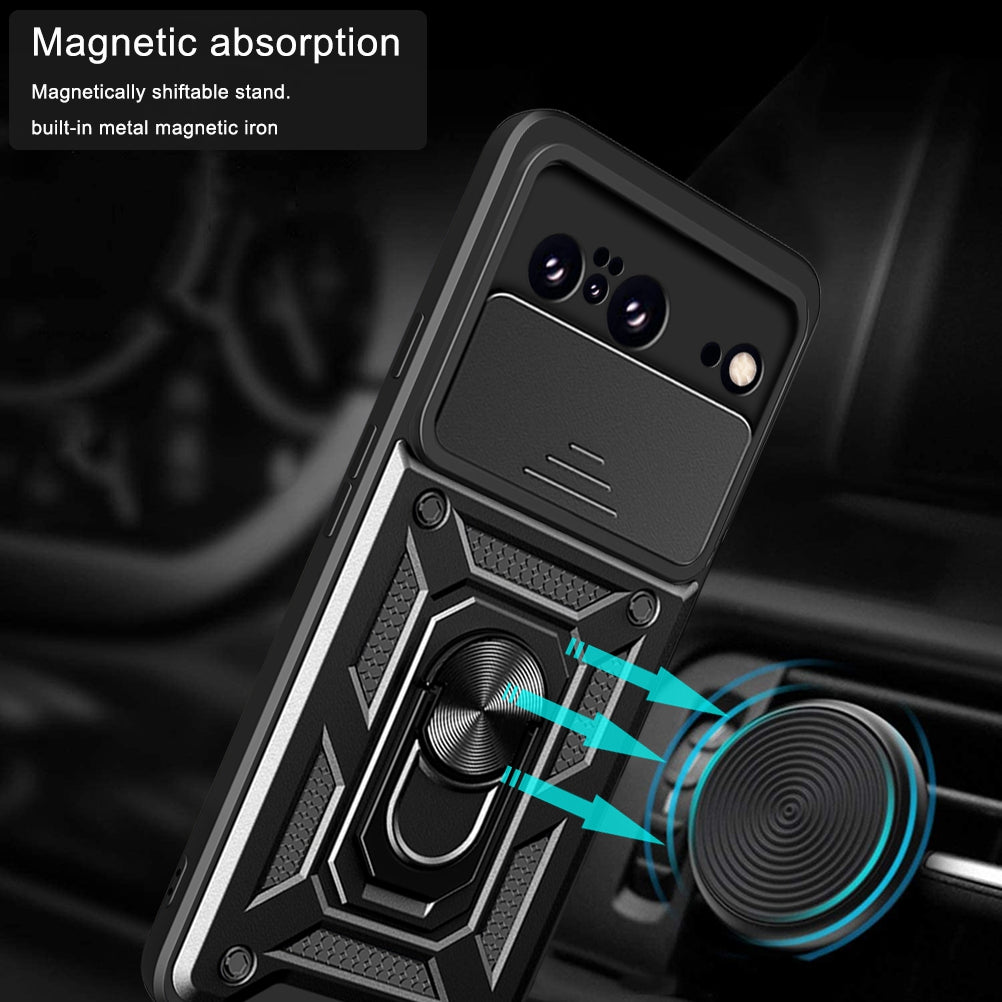 For Google Pixel 8 Camera Lens Slide Design Shockproof Phone Case PC+TPU Kickstand Cover