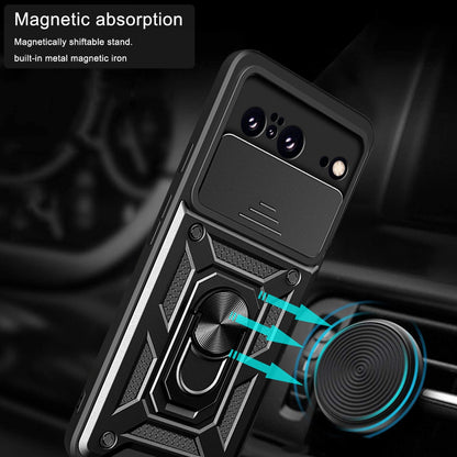For Google Pixel 8 Camera Lens Slide Design Shockproof Phone Case PC+TPU Kickstand Cover