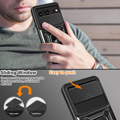 For Google Pixel 8 Camera Lens Slide Design Shockproof Phone Case PC+TPU Kickstand Cover