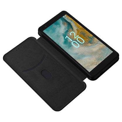 For Nokia C02 Card Holder PU Leather+TPU Phone Case Carbon Fiber Texture Stand Cover