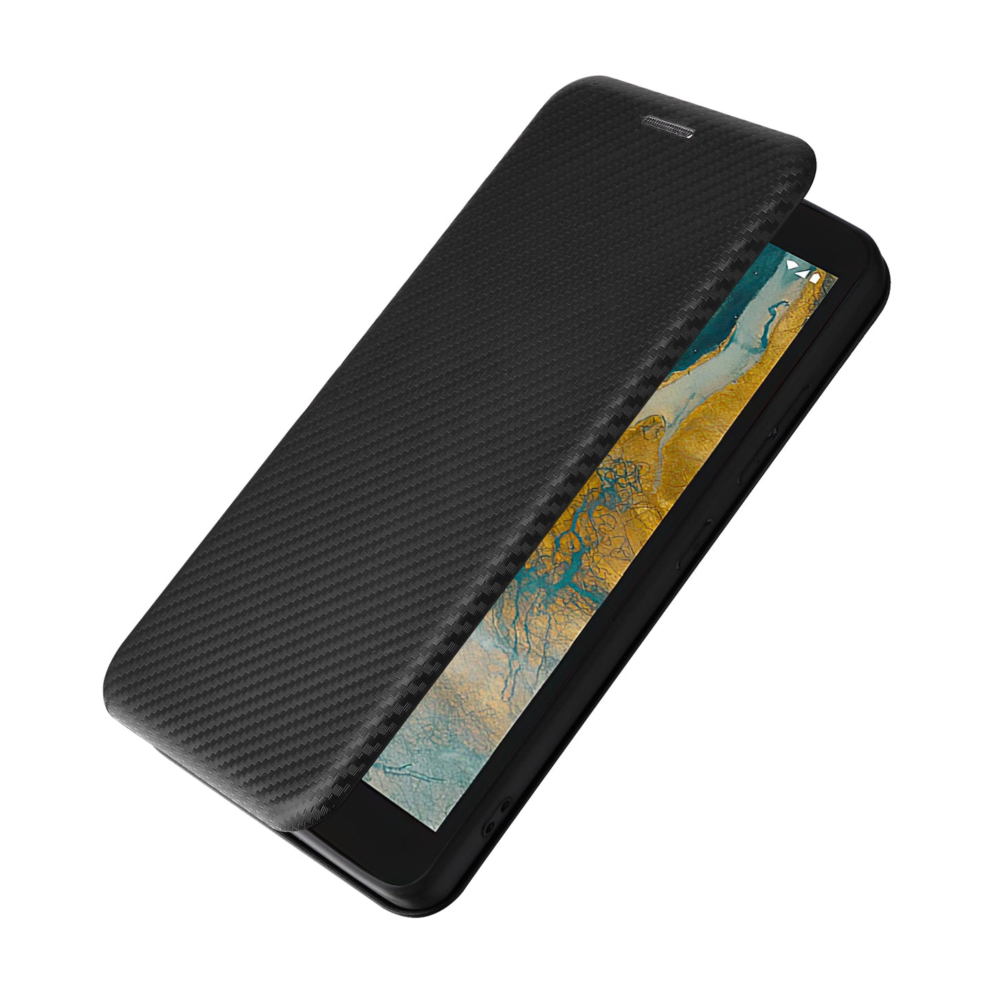 For Nokia C02 Card Holder PU Leather+TPU Phone Case Carbon Fiber Texture Stand Cover