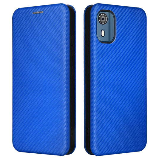 For Nokia C02 Card Holder PU Leather+TPU Phone Case Carbon Fiber Texture Stand Cover