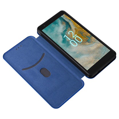 For Nokia C02 Card Holder PU Leather+TPU Phone Case Carbon Fiber Texture Stand Cover