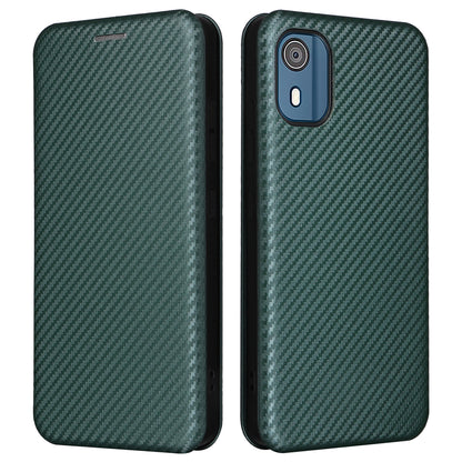 For Nokia C02 Card Holder PU Leather+TPU Phone Case Carbon Fiber Texture Stand Cover
