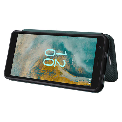 For Nokia C02 Card Holder PU Leather+TPU Phone Case Carbon Fiber Texture Stand Cover