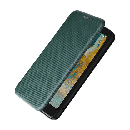 For Nokia C02 Card Holder PU Leather+TPU Phone Case Carbon Fiber Texture Stand Cover