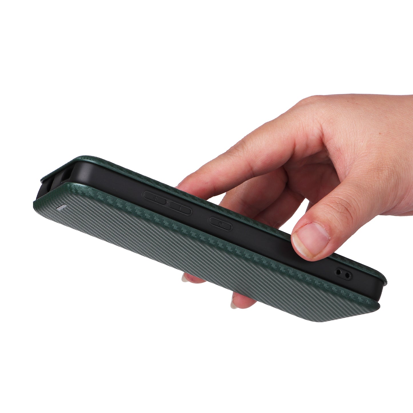 For Nokia C02 Card Holder PU Leather+TPU Phone Case Carbon Fiber Texture Stand Cover