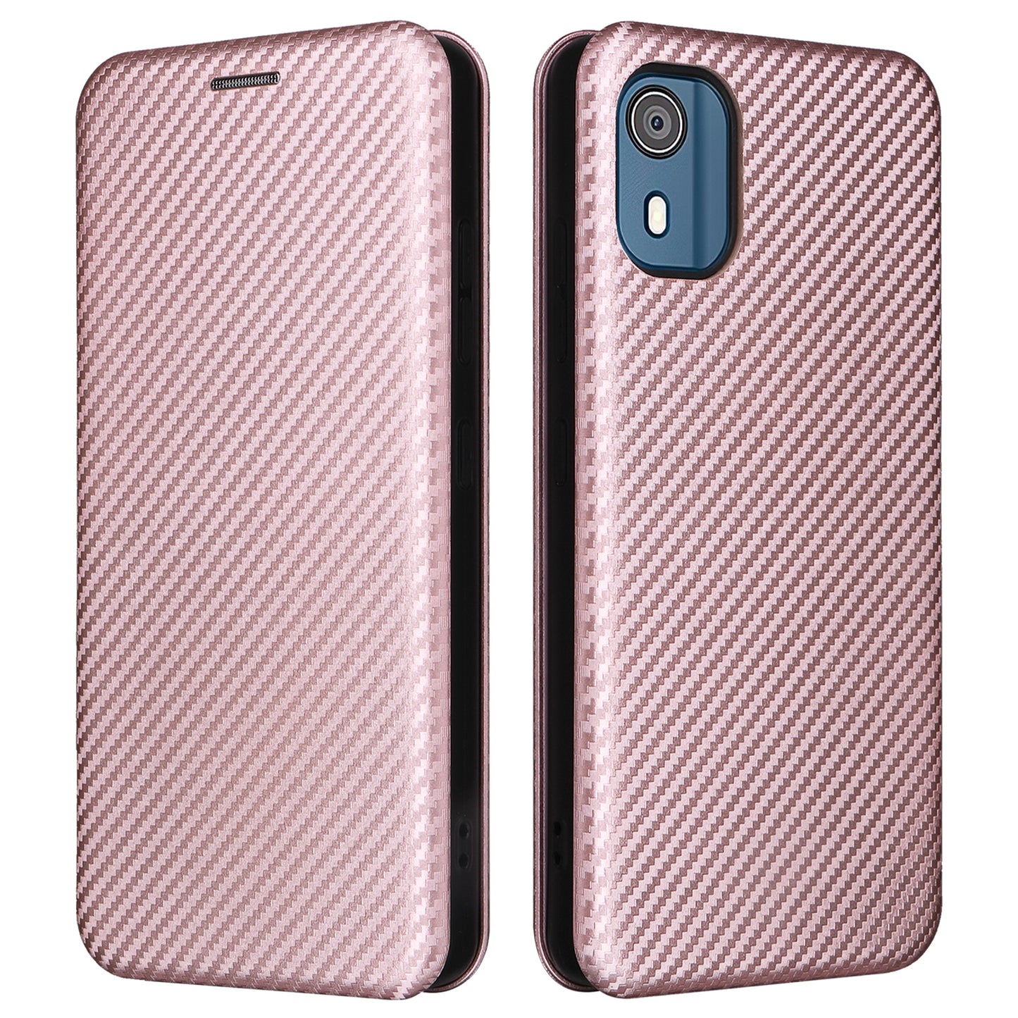 For Nokia C02 Card Holder PU Leather+TPU Phone Case Carbon Fiber Texture Stand Cover