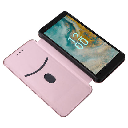 For Nokia C02 Card Holder PU Leather+TPU Phone Case Carbon Fiber Texture Stand Cover