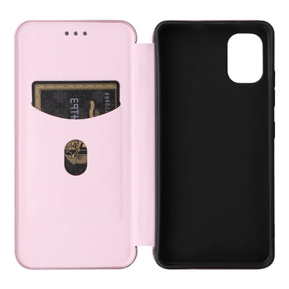 For Nokia C02 Card Holder PU Leather+TPU Phone Case Carbon Fiber Texture Stand Cover