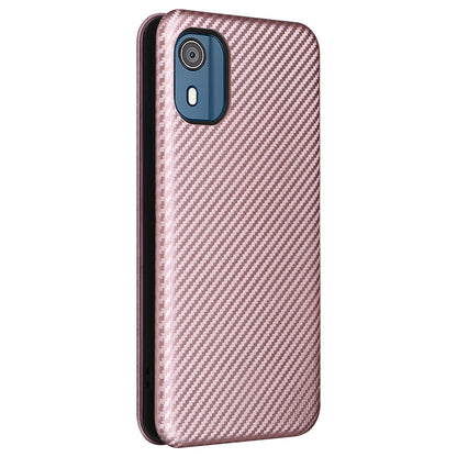 For Nokia C02 Card Holder PU Leather+TPU Phone Case Carbon Fiber Texture Stand Cover