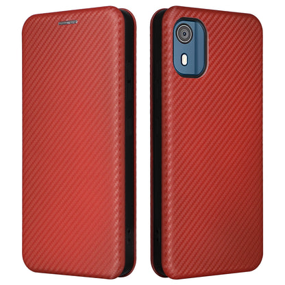 For Nokia C02 Card Holder PU Leather+TPU Phone Case Carbon Fiber Texture Stand Cover