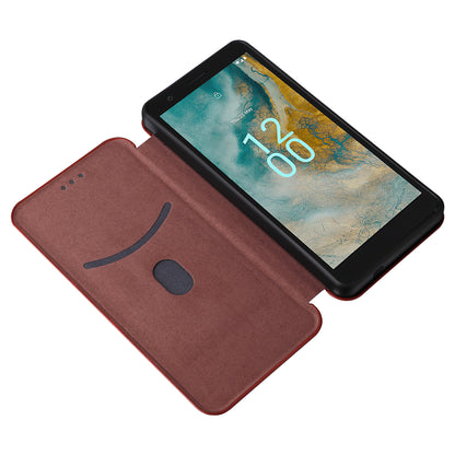 For Nokia C02 Card Holder PU Leather+TPU Phone Case Carbon Fiber Texture Stand Cover