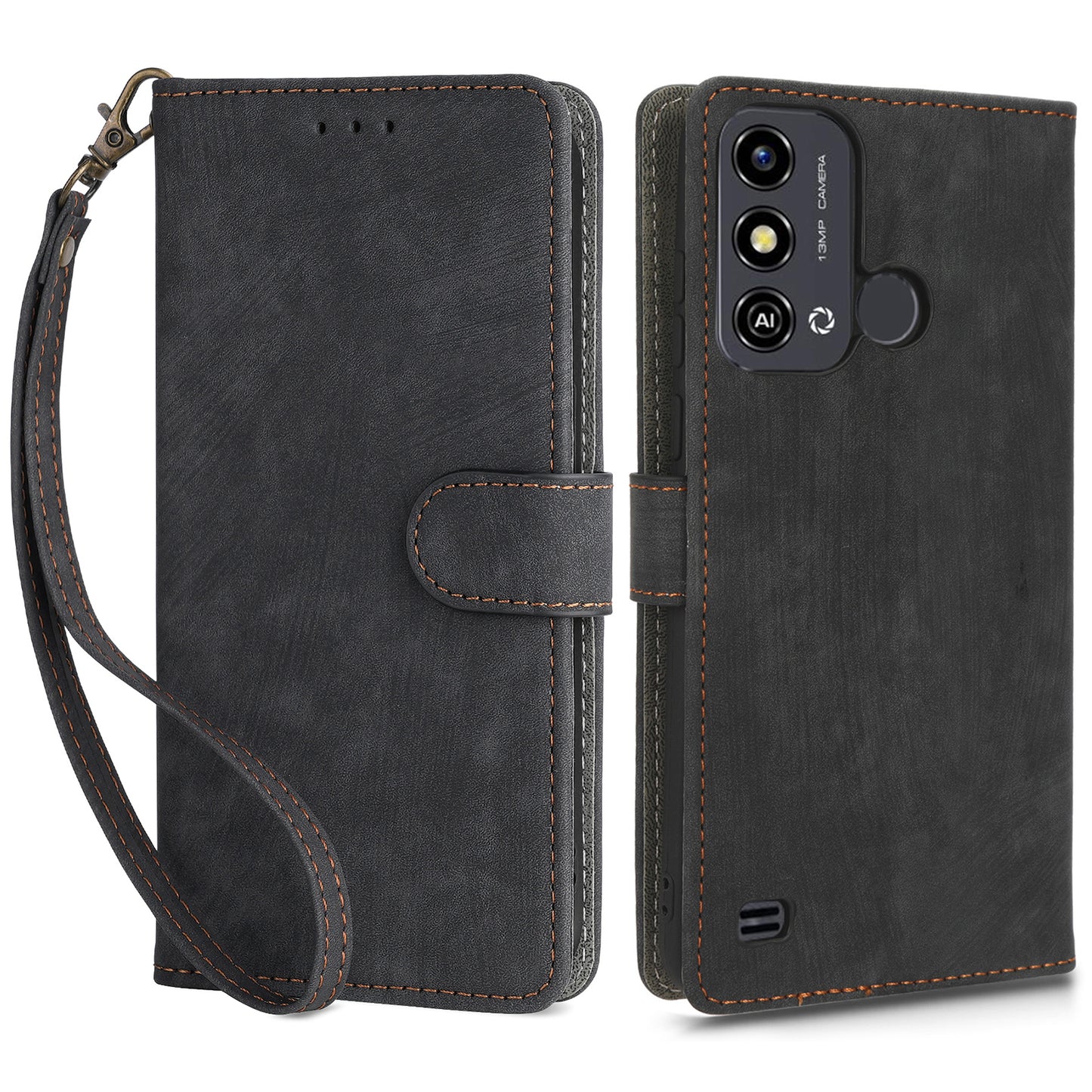 Smartphone Cover for ZTE Blade A53 / A53+ RFID Blocking Wallet PU Leather Stand Phone Case with Strap