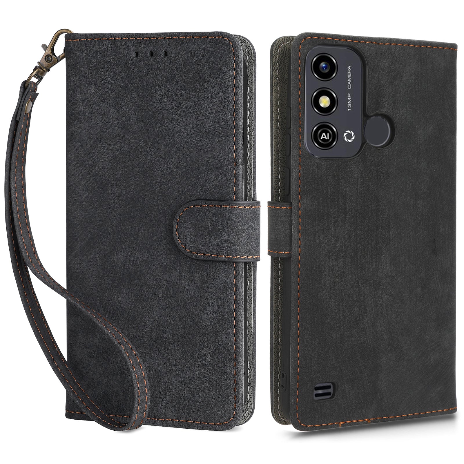 Smartphone Cover for ZTE Blade A53 / A53+ RFID Blocking Wallet PU Leather Stand Phone Case with Strap