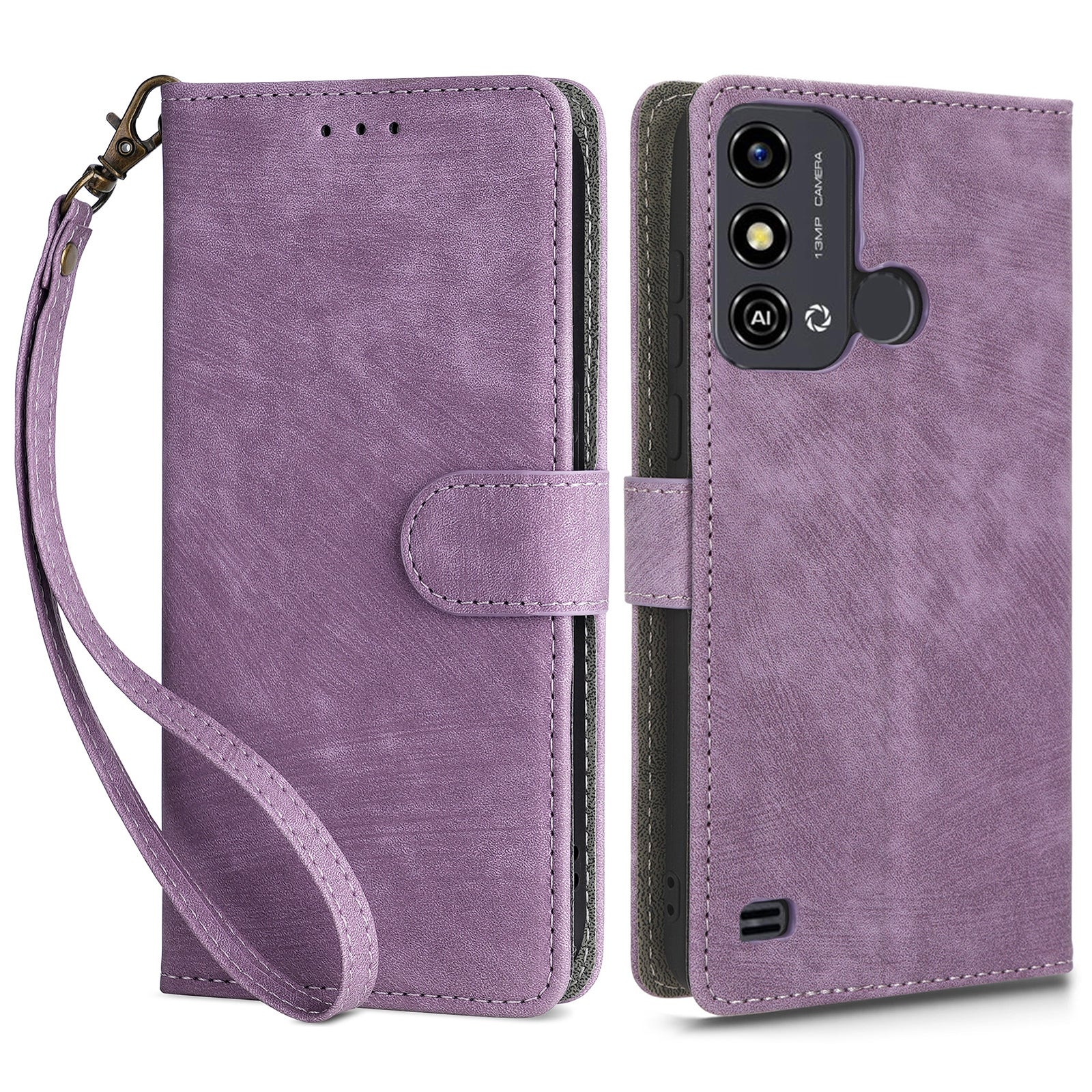 Smartphone Cover for ZTE Blade A53 / A53+ RFID Blocking Wallet PU Leather Stand Phone Case with Strap