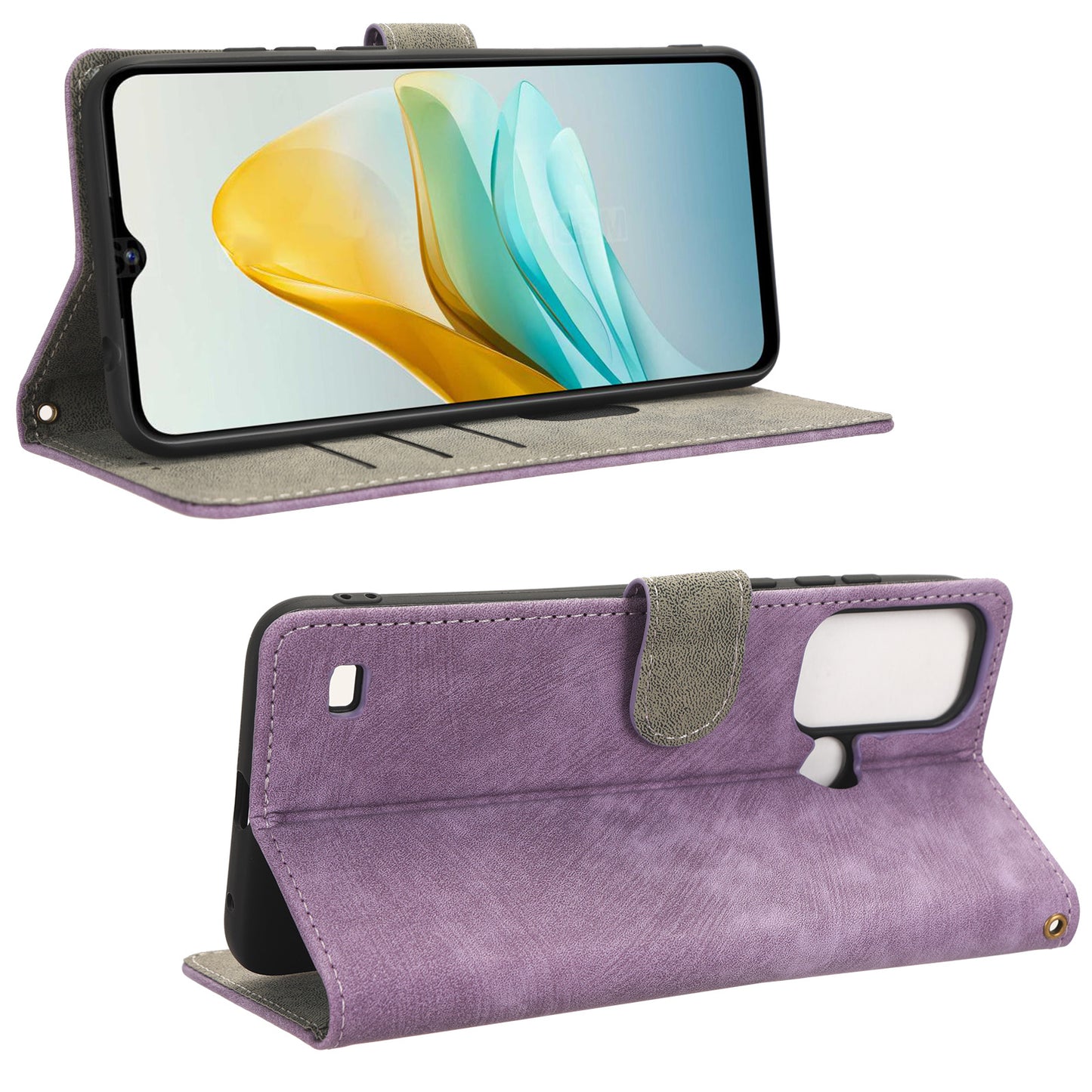 Smartphone Cover for ZTE Blade A53 / A53+ RFID Blocking Wallet PU Leather Stand Phone Case with Strap