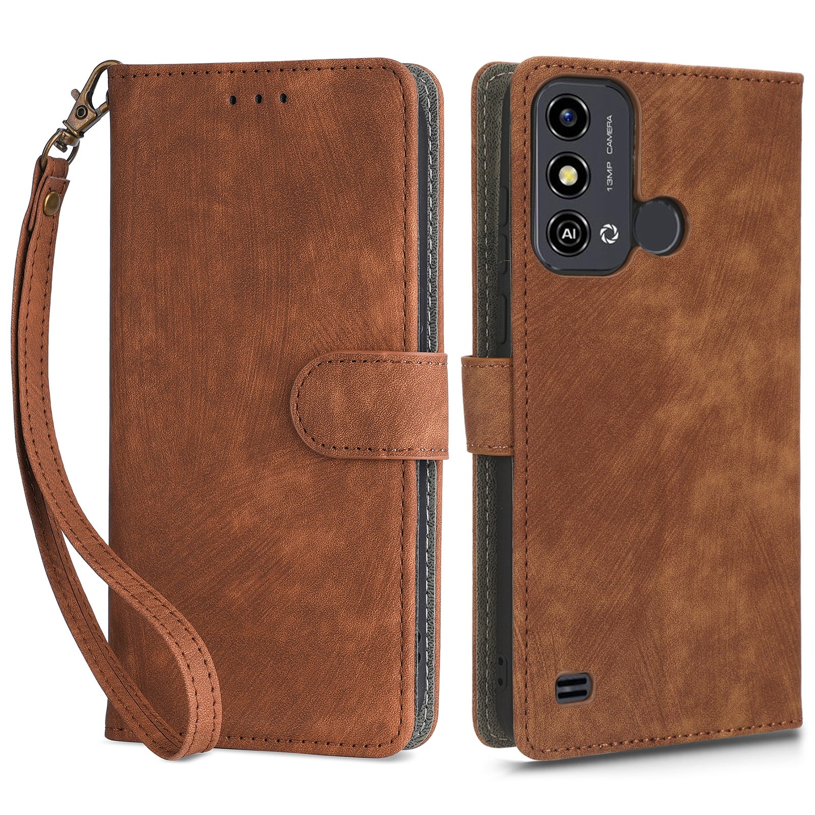 Smartphone Cover for ZTE Blade A53 / A53+ RFID Blocking Wallet PU Leather Stand Phone Case with Strap