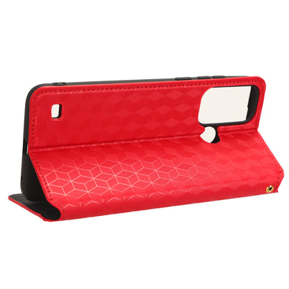 For ZTE Blade A53 / A53+ Rhombus Imprinted Shell PU Leather Stand Case Drop Resistant Phone Cover