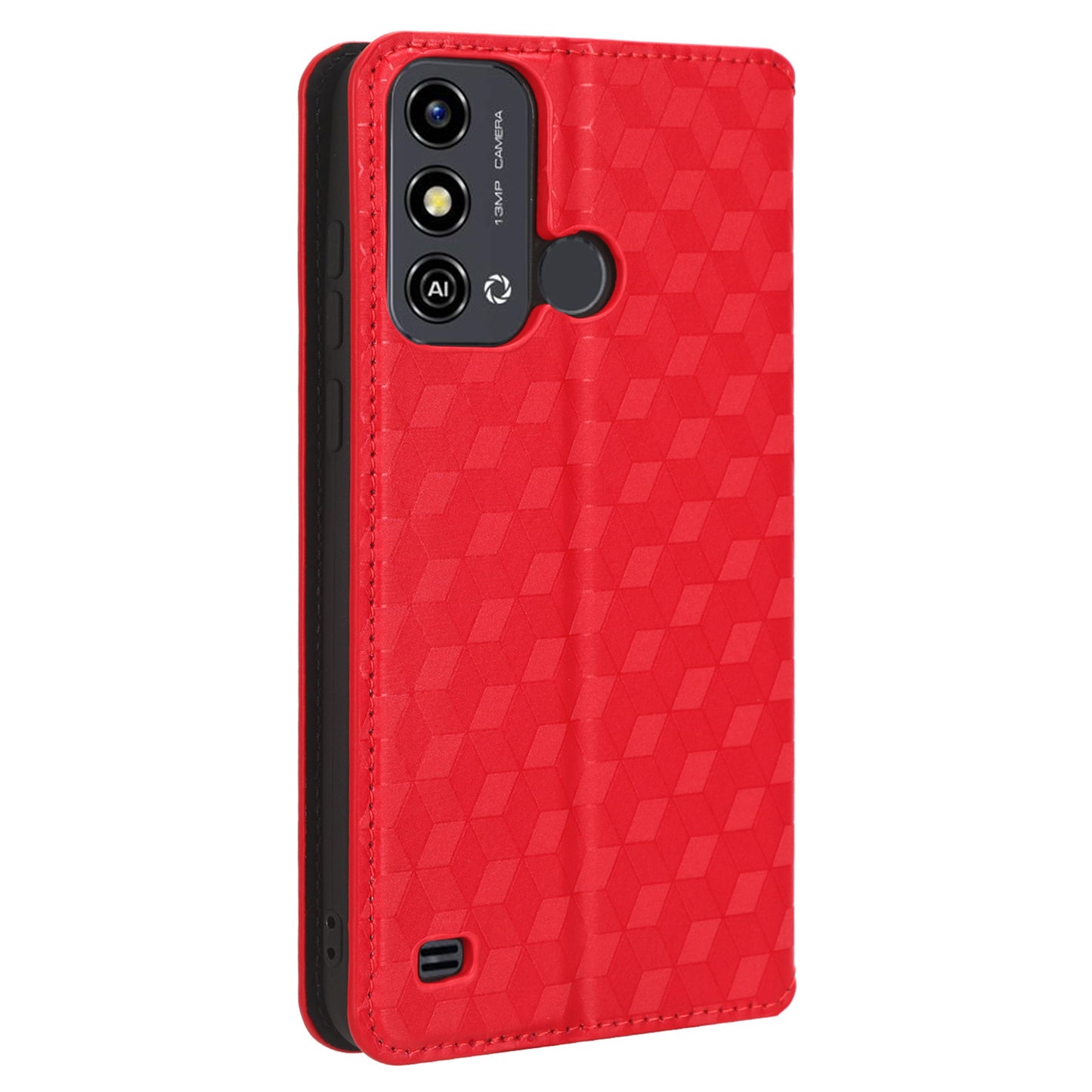 For ZTE Blade A53 / A53+ Rhombus Imprinted Shell PU Leather Stand Case Drop Resistant Phone Cover